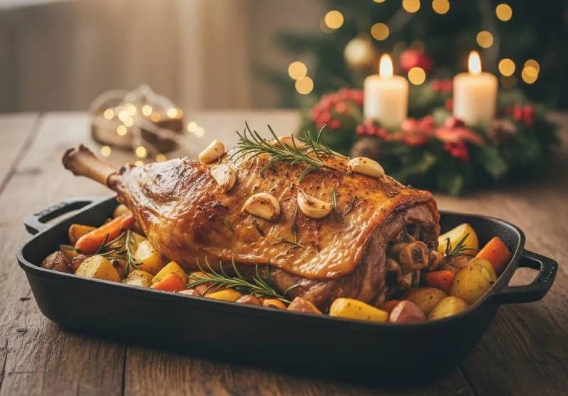 Gigot d'Agneau Rôti au Four : Plat de Noël Tendre et Savoureux