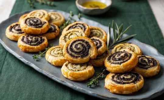Feuilletés roulés à la tapenade rapide