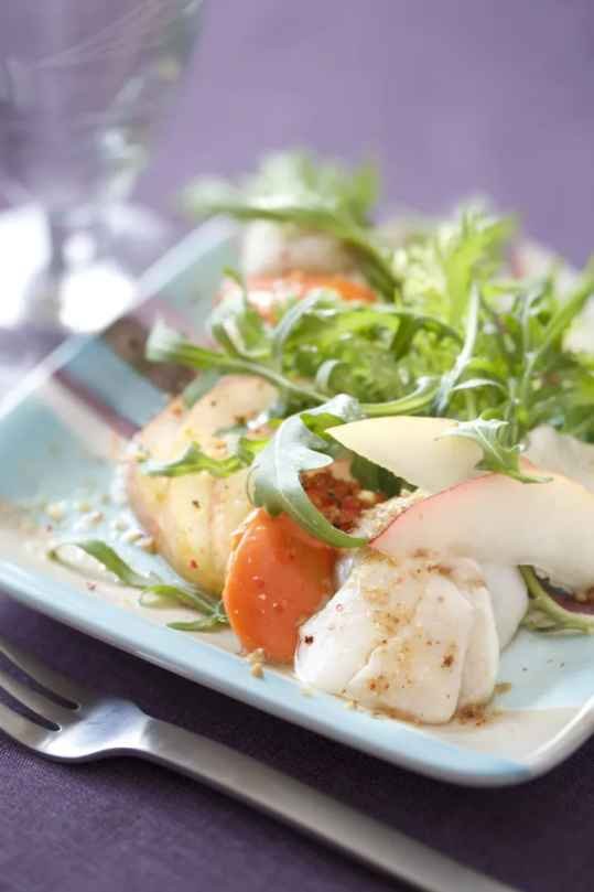 Salade de roquette Saint-Jacques et poires
