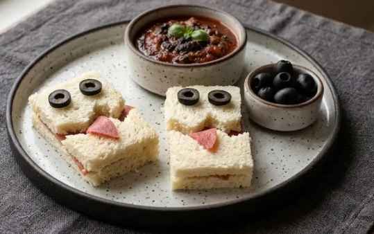 Mini sandwichs monstres d’Halloween au saumon fumé