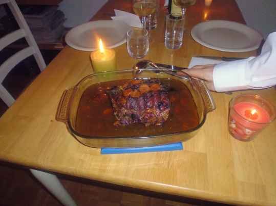 Rôti de Porc gingembre confit et abricots secs