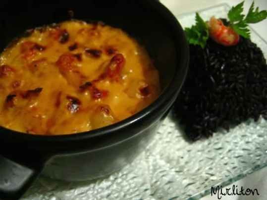 Queues d'écrevisses gratinées au comté avec lentilles