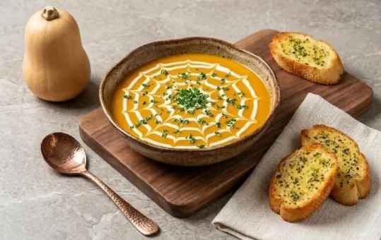 Velouté butternut & toile d'araignée à la crème