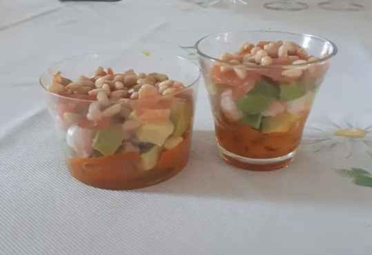 verrine fraîcheur crevette/avocat/carotte
