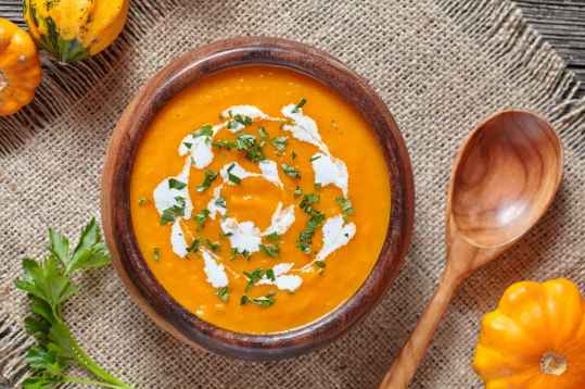 Velouté de carottes et potiron au pain d'épice