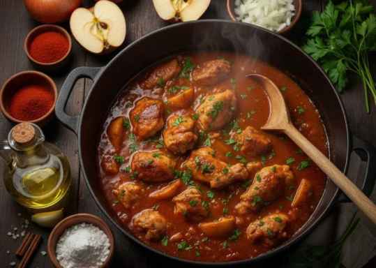 Ragoût de poulet épicé et pomme façon roumaine