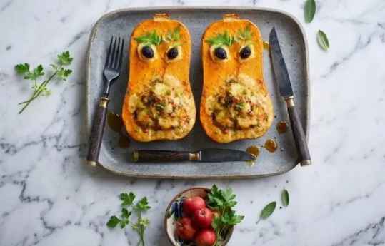 Courge butternut farcie, la tête monstrueuse d’Halloween