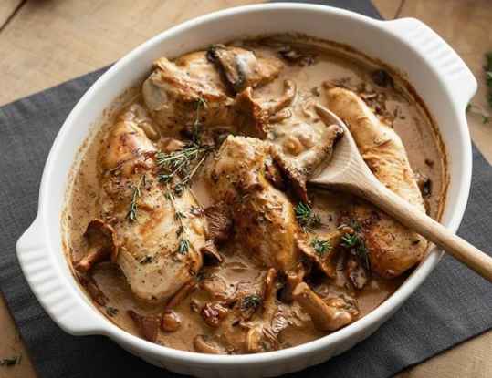 Poulet, girolles et chanterelles