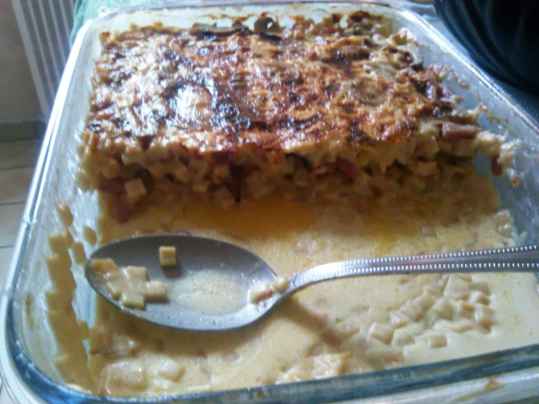 Crozets au reblochon, lardons et champignons