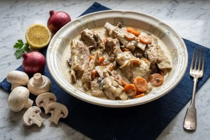 Blanquette de veau facile à la crème, carottes et champignons