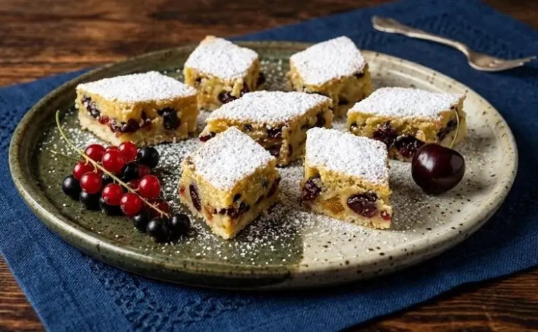 Carrés dorés au citron, amandes et canneberges