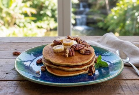 Pancake banane et noix de pécan