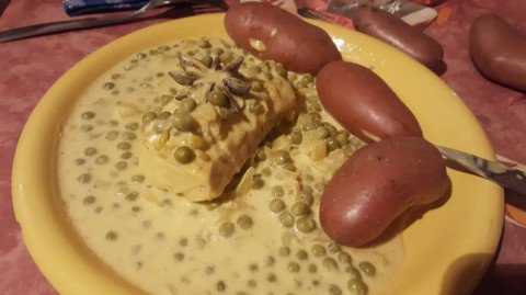 Curry de cabillaud aux petits pois