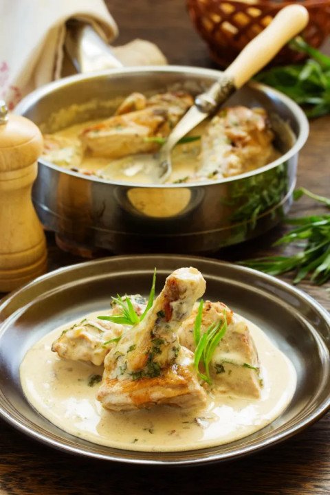 Poulet à l'estragon (pommes de terre & poireaux)