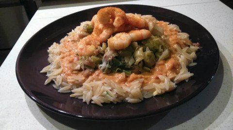 Scampis au curry et poireaux