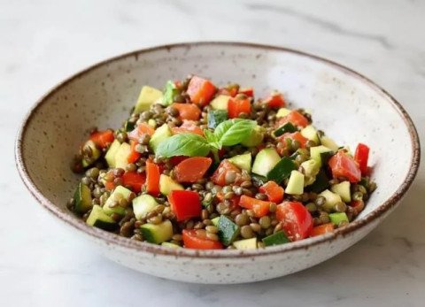 Salade de lentilles colorée aux légumes de saison
