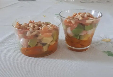 verrine fraîcheur crevette/avocat/carotte