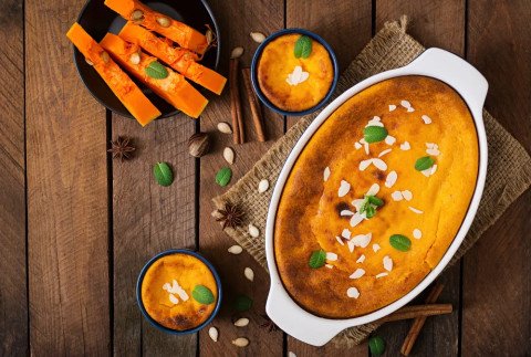 Timbale de potiron, sauce aux fanes de navets