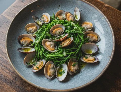 Coques au vin blanc, beurre aux algues et sel de Guérande, passe-pierre à l'anglaise