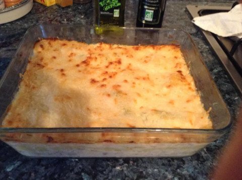 Gratin de ravioles au saumon et au chèvre