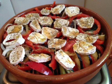 tian de légumes au chèvre et au miel