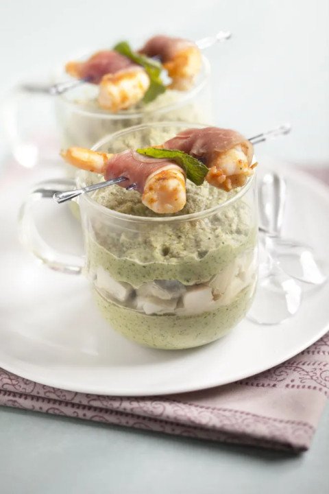 Crème de brocolis en verrine et son coeur d'artichaut