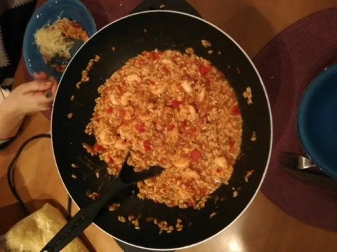 Risotto tomates, poivrons et scampis