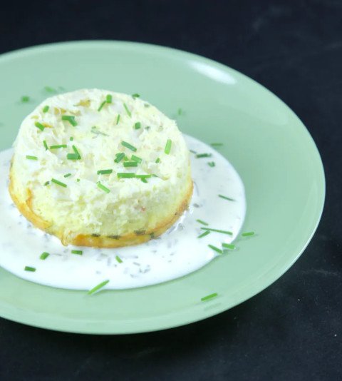 Flan au crabe sauce ciboulette
