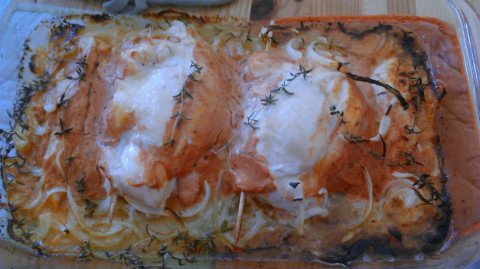 Filets de poulet fourrés au fromage frais et moutarde