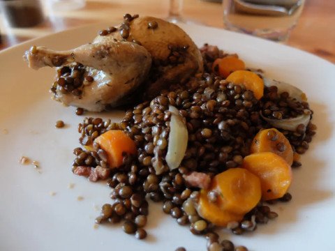 Mitonné de cailles aux lentilles
