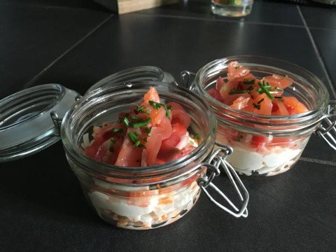 Verrine au fromage frais et au saumon