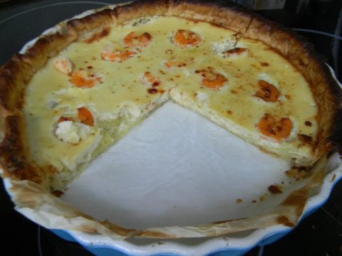 Tarte aux crevettes et rubans de courgettes