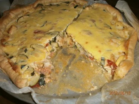 Tarte au poulet, courgettes et moutarde