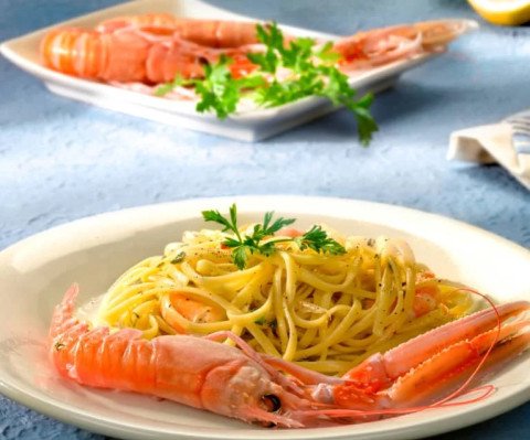 Spaghetti aux asperges et langoustines