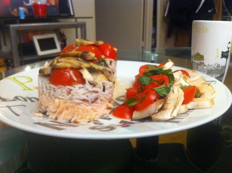 Diplomate de saumon en médaillon, riz 3 grains et sauce beurre citron