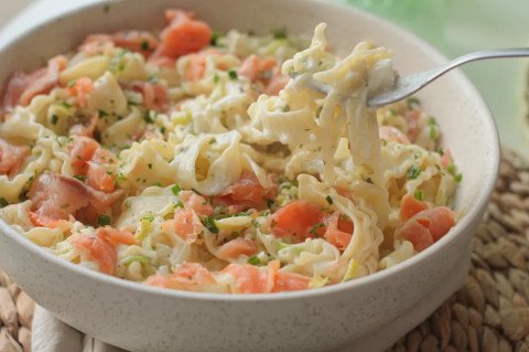Pâtes crémeuses saumon et poireaux