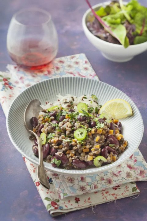 Lentilles et haricots rouges à l'indienne