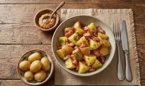Salade tiède de pommes de terre aux lardons