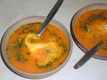 Velouté potimarron, tomates, lentilles corail