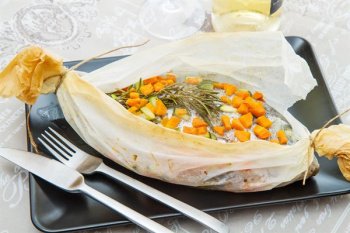 Filet de colin sous son lit de carottes au Cooking Chef