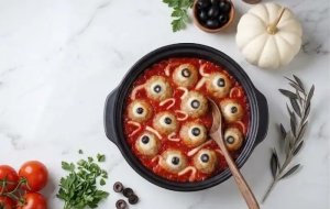 Yeux monstrueux à la sauce tomate pour Halloween
