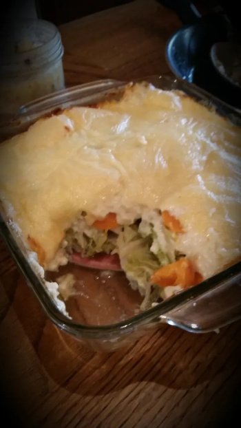 Gratin au choux vert et fromage à raclette