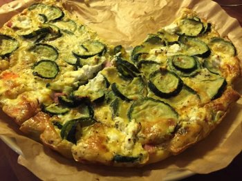 Clafoutis de courgettes au chèvre et olives noires