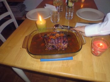 Rôti de Porc gingembre confit et abricots secs