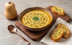 Velouté butternut & toile d'araignée à la crème