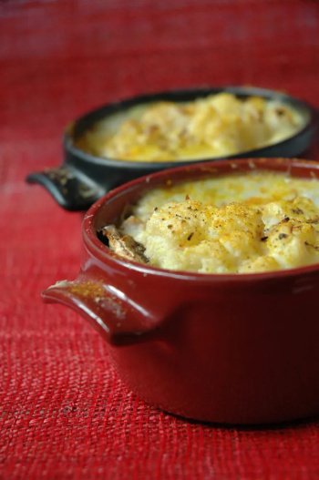 Gratin de chou fleur au thon et aux champignons