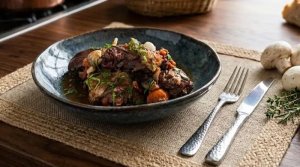 Poulet à la bourguignonne, une recette généreuse au vin rouge