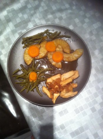 Emincés de poulet à l’ananas et légumes verts