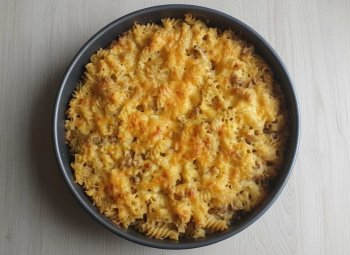 Gratin de pâtes aux champignons au morbier