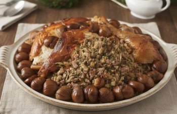 Chapon farci aux champignons et châtaignes